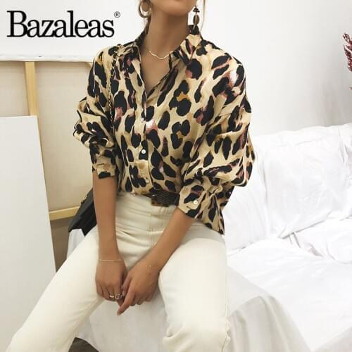 Leopard Print Blouse Turn Down Collar Womens Tops Blouses Vintage Long Sleeve Blusas Casual Fashion Blusa Feminina