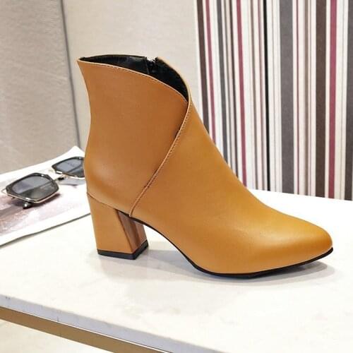 Women Ankle Boots Elegant Warm Winter Boots Genuine Leather Ladies Shoes Woman High Heeled Motorcycle Ladies Boots 69m