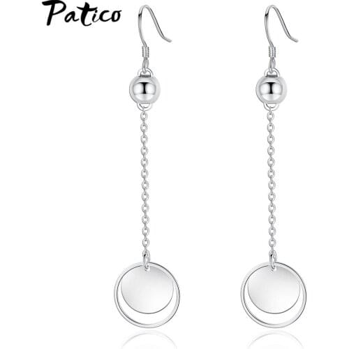 New Statement 925 Sterling Silver Long Beads Tassel Dangle Earrings For Women Double Circle Wedding Drop Earing Jewelry Gifts
