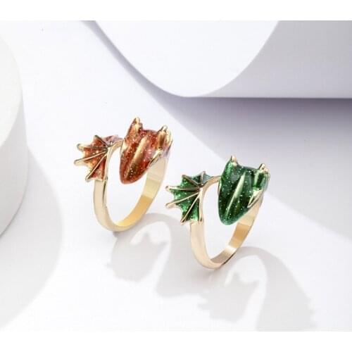 2021 Fashion Jewelry New Trend Gold Plated Cute Enamel Adjustable Dragon Ring Bague Femme Vintage Animal Rings For Women