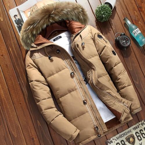 Winter Mens thick hooded down jacket outdoor mens Solid color White duck down hiking coat with fur collar waterproof warm coats