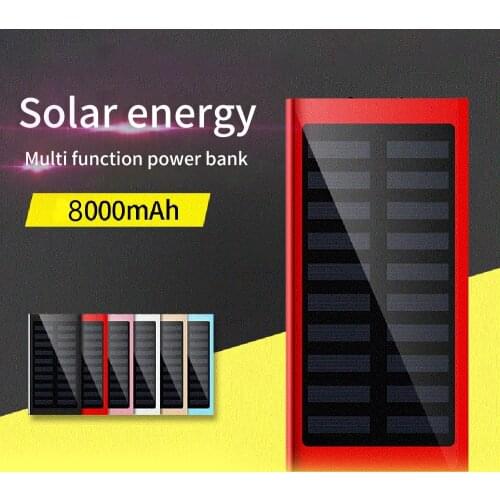 8000mAh Solar Power Bank Outdoors Dual USB PowerBank With LED Light Ultra Thin Solar Portable Charger External Battery PoverBank