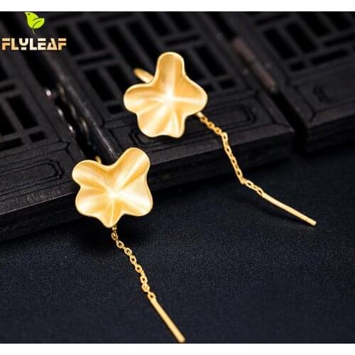 925 Sterling Silver 18k Gold Lotus Leaf Drop Earrings For Women Luxury Handmade Palace Vintage Jewelry Spring New Arrival