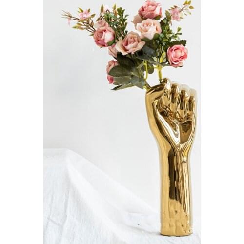 Abstract Hand Sculpture Home Decoration Acessories for Living Room Modern Golden Ceramic Vase Statues for Decoration Crafts