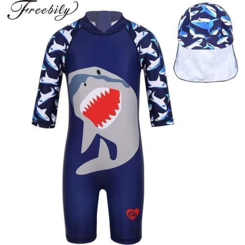 Kids Boys One-piece swimsuit swimwear Bathing Suit Shark Pattern Printed Zipper Rash Guard Swimming Kids Sport Baby Beachwear