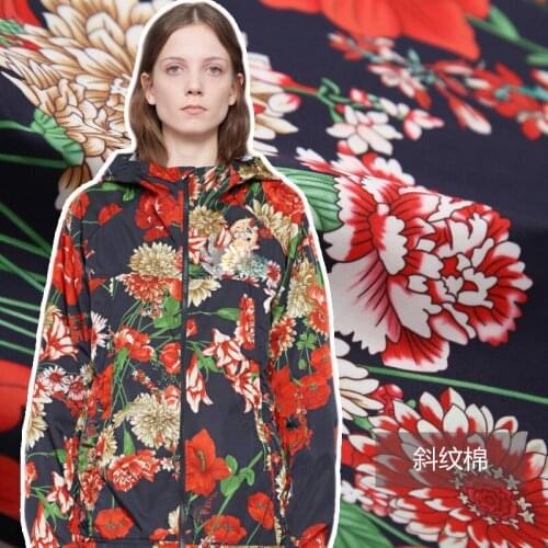 Stretch satin and twill digital printing fashion fabrics Europe and the United States new big red flower pattern wholesale