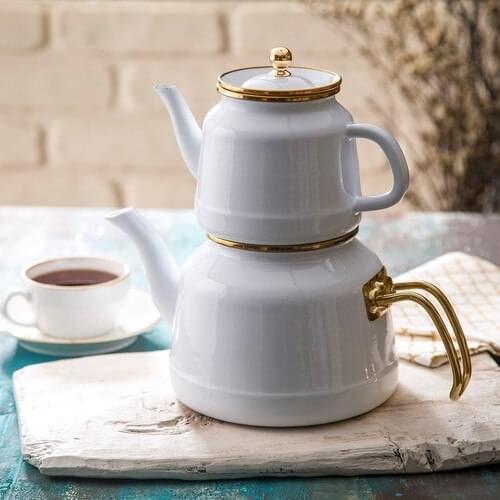 Emsan Troy Induction Based Enamel Teapot Set White