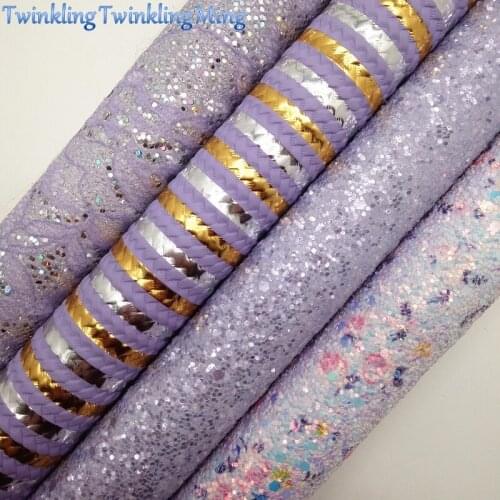 PURPLE Glitter Fabric, Lace Glitter Leather, Stripes Printed Fabric Sheets For Bow A4 21x29CM Twinkling Ming XM009F