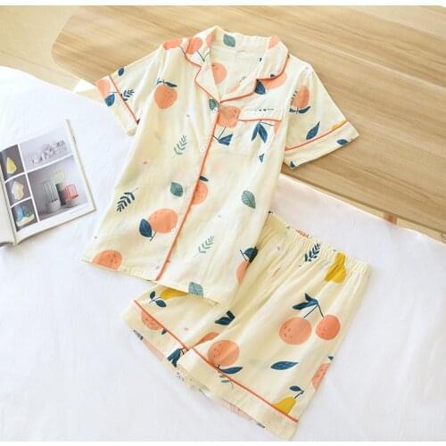 Short Pyjamas Women 100% Cotton Short Sleeves Ladies Pajama Sets Shorts Japanese Simple Cute Cartoon Sleepwear Women Homewear