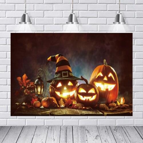 Laeacco Halloween Eve Night Party Background Pumpkin lantern witch hat For Photograph Photocall Photo Backdrop For Photo Studio