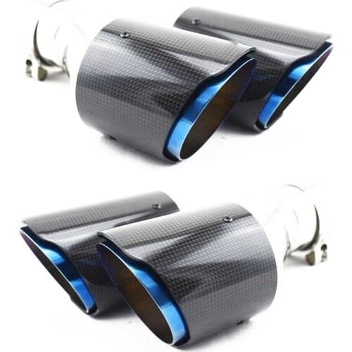 Left+Right Straight Edge Glossy Carbon Fiber 304 Stainless Steel Exhaust Pipe Tip Car Exhaust Muffler Tip Universal OD 66-89MM