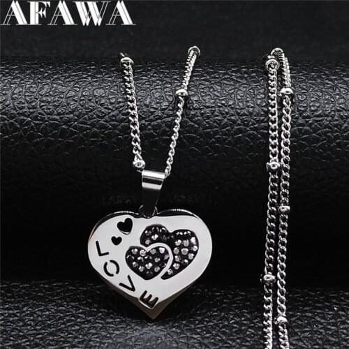 Love Heart Stainless Steel Crystal Charm Necklace Women Silver Color Chain Necklaces Couple Gift Jewery collier coeur NXS01