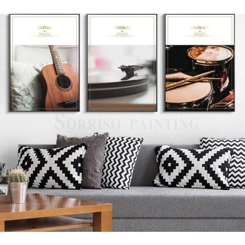 Musical Instrument Microphone Gramophone Guitar Piano Nordic Canvas Painting Pictures Wall Art Home Decor Bar Posters And Prints