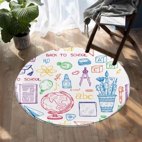 Fashion School Collection Round Carpet Colorful Play Mat for Living Room Educational Pencils Floor Rugs Round Carpet