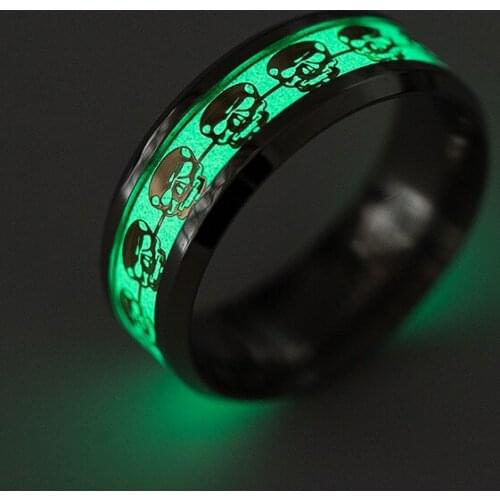 BAECYT Fashion Stainless Steel Punk Skull Luminous Rings For Women Men Fluorescent Glowing Inlay Skeleton Jewelry Dropshipping