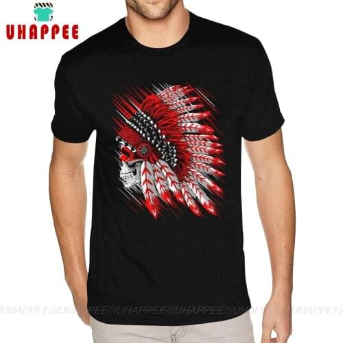 Oversized Indian Chief Skull Tee Mens Top Quality Short Sleeve Premium Cotton Black O Neck Shirts