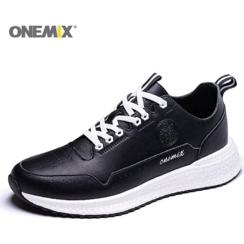 ONEMIX New black Running Shoes Man Leather Lace Up Trainers Men Walking Jogging Casual Sneakers Fitness Trekking Sports Shoes