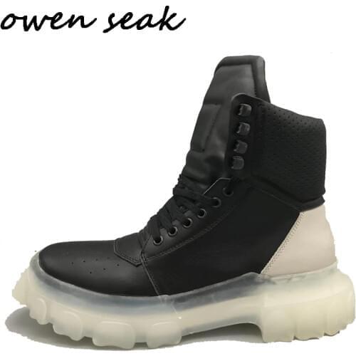 Owen Seak Men Shoes High Boots Cow Leather Heightening Luxury Trainers Lace Up Winter Ankle Boots Casual Flats Shoes Sneakers