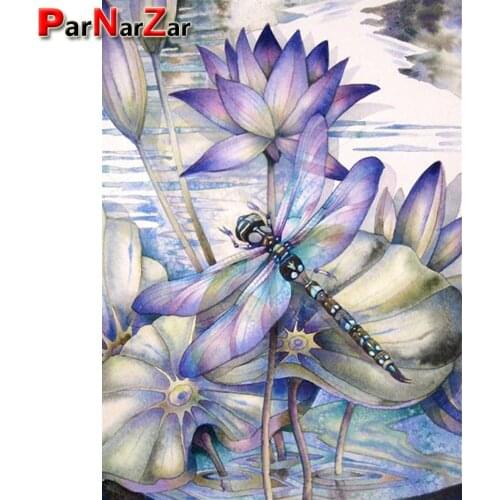 ParNarZar Diamond Paintings Set Dragonflies and Lotuses Full Drill Round Diamonds Painting Fly Animals Diamond Art