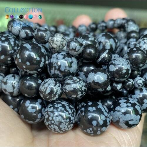 Natural Black Snowflake Jaspers Loose Round Beads For Jewelry Making 4-12 MM DIY Bracelets Accessories 15" Wholesale