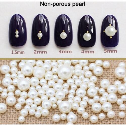 Non-Porous Pearl Nail Art Decoration ABS Acrylic High Quality White Round Beads Mixed Size 2mm-6mm Fingernail DIY Accessories