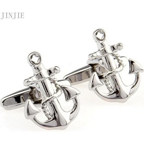 New Fashion High Quality Anchor Shape Glossy Plain Metal Cuff Nail Mens Business Casual French Shirt Cuff Button Cufflinks
