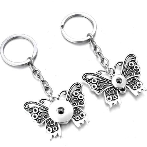 New Snap Jewelry Vintage Butterfly KeyChain Bag Pendant Snap Buttons Key Chains Fit 12mm 18mm Snap Button Keyring for Women