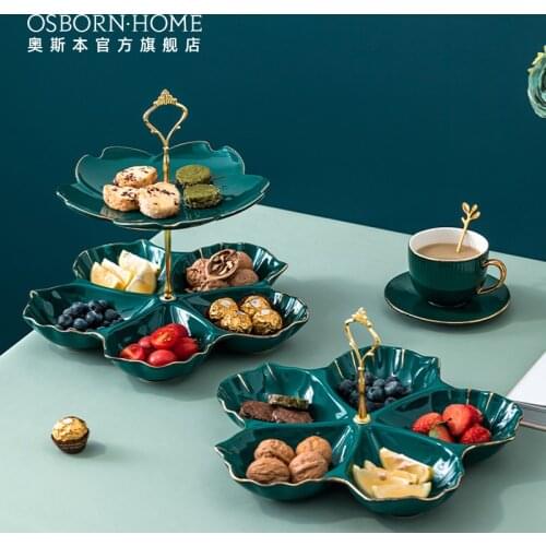 OSBORN European 2 Tier Layer Ceramics Fruit Plate Serving Tray Cake Stand Cupcake Rack Sets For Wedding Dessert Displays Party