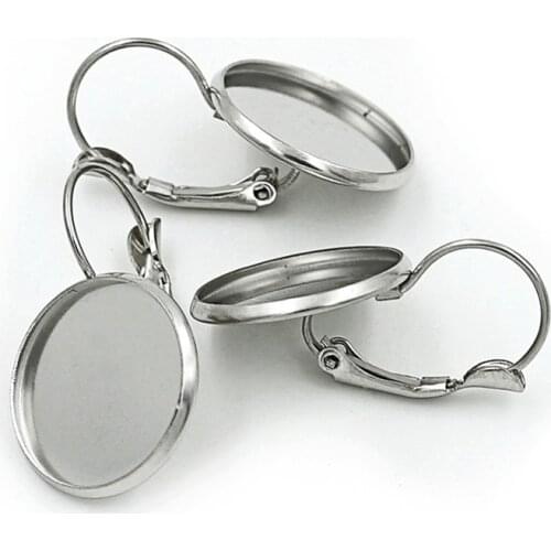 10pcs/lot Stainless Steel Blank French Lever Earring Setting Tray Cabochon Setting Cameo Base Jewelry 8/10/12/14/16/18/20mm