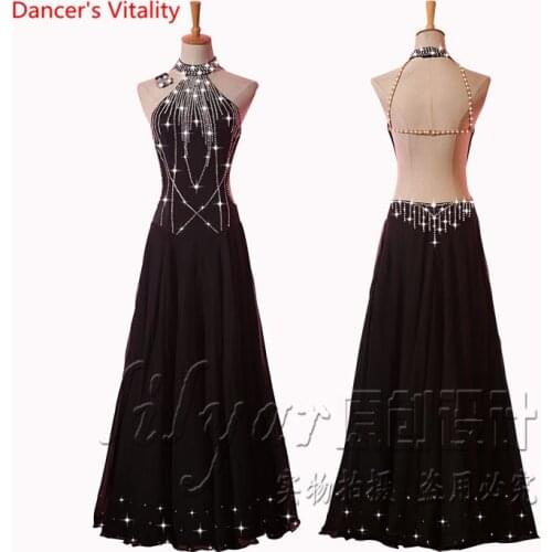 Women Ballroom Dance Dress Adult Female Waltz Tango Dance Stage Performance Clothes Sexy Backless Big Swing Dress