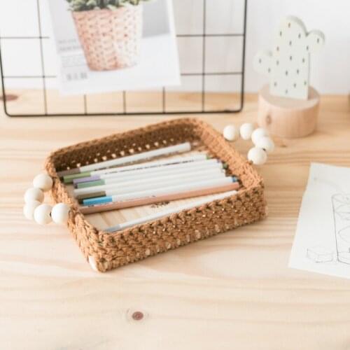 Nordic Style Rattan Weaving Multi-purpose Storage Tray Cosmetic Organizer Desktop Storage Box Living Room Sundrie Storage basket