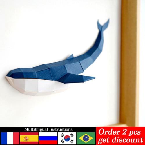 Pre-cut Whale Animal Wall Decor Home Art Decoration Paper Model,3D Low-Poly Papercraft,Handmade DIY Adult Craft Toy RTY041