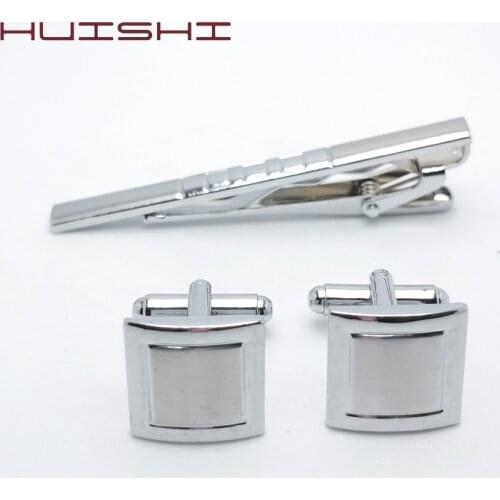 HUISHI Simple Square Bussiness Mens Cufflinks And Tie Clips Set French Shirt Accessories Exquisite tie clip Men Jewelry Gifts