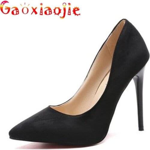 Gaoxiaojie Simple Women Pumps Fashion Flock Shallow Wedding Party Stiletto Shoes Pointed Toe 11.5CM Office High Heels 2021 New