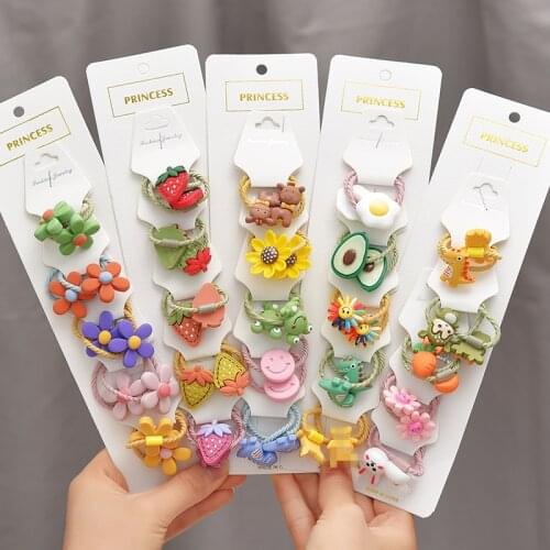 Girls Princess Cute Cartoon Animal Fruit Elastic Hair Bands Ponytail Holder Scrunchie for Kids Hair Ring Rope Rubber Accessories