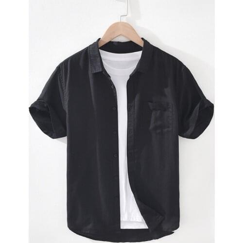 Solid White Shirt for Men Summer New Cotton Linen Tops Male Casual Pocket Decoration Button Up Short Sleeve Hemp Shirt