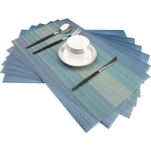 Placemats, Heat-Resistant Placemats Stain Resistant Anti-Skid Washable PVC Table Mats Woven Placemats, Set Of 6 (Blue)-ABUX