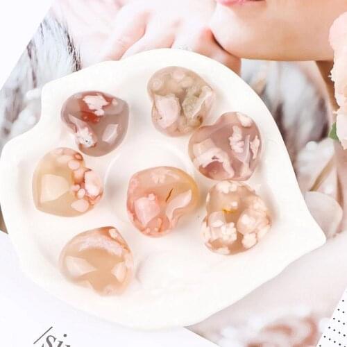 Heart Natural Blossom Agate Crystal Mineral Stone Crystal Healing Aura DIY Jewelry Pendant Ornaments Home Decor Crafts