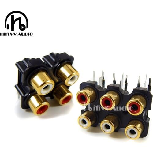 Hifi signal cable RCA plug socket 4 ways and 6 ways Gold-plated Audio AV Female socket connector plug