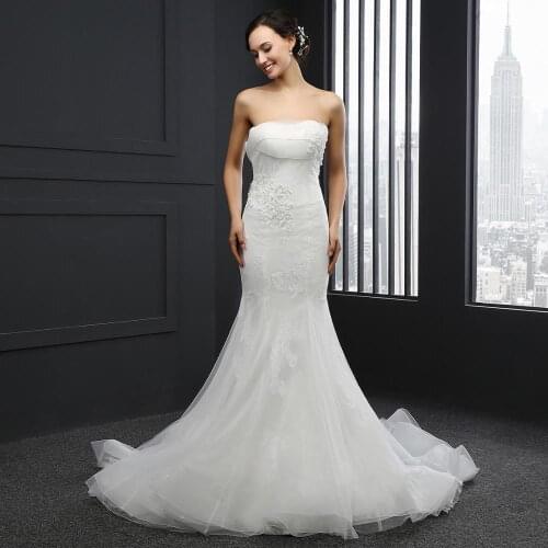 SL036 princess vestido de noiva simples civil curto strapless wedding dress 2020 mermaid plus size organza lace bridal dresses