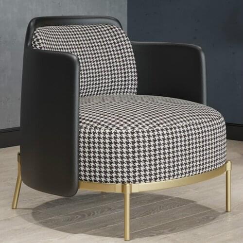 Light Luxury Single Sofa Chair Nordic Minimalist Living Room Houndstooth Leather Sofa Combination Backrest Casual Tiger Chair