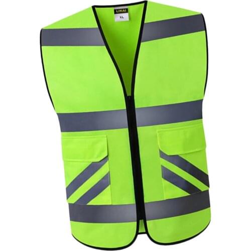 Reflective Vest Safety Sleeveless Waistcoat With Zipper Yellow A