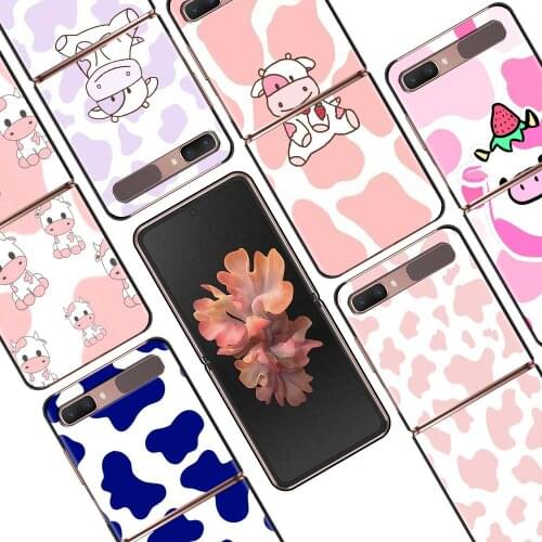 Pink Cow Pattern Black Hard Case For Samsung Z Flip Phone Case For Galaxy Z Flip 5G Foldable Coque Shockproof Cover Capa