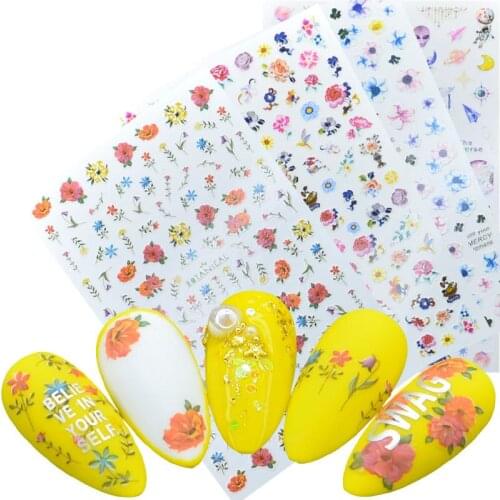 1pcs Flower Ultra Thin Adhesive Nail Stickers Decals Cherry Blossoms Rose Flora Painting Slider Manicure Decoration