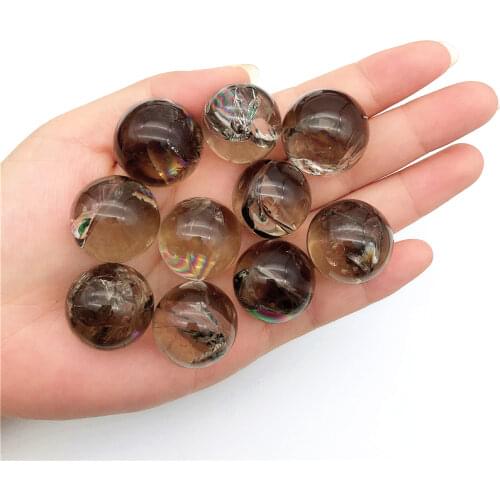 Beautiful 1PC Natural Rainbow Cracked Smoky Brown Quartz Crystal Sphere Ball Crystal Chakras Healing Natural Quartz Crystals
