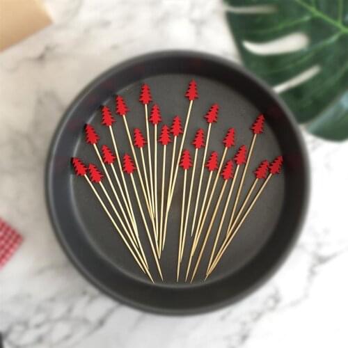 100/200PCS Bamboo Cocktail Picks Disposable Fruit Cake Sticks Christmas Tree Shape Toothpicks for Appetizer Party Bar