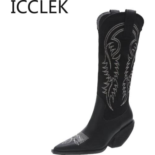 2020 Women High Heels Wedges Long Riding Boots Winter Knee High Boots Designer Beige Heels Western Cowboy Boots A162