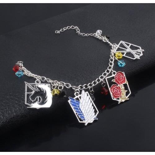 Anime Attack On Titan Charms Bracelet Wings of Liberty Freedom Scouting Legion Eren Bangle Bracelets for Women Men Jewelry