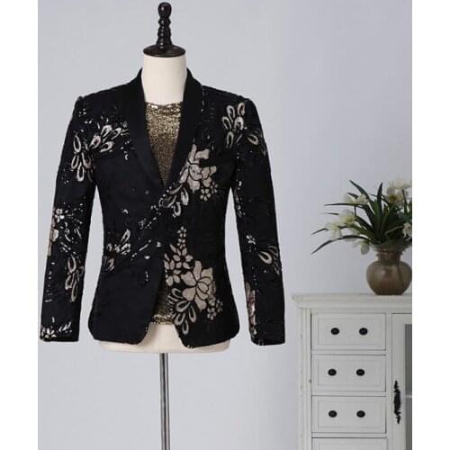 Black sequins blazer men suits designs jacket mens stage costumes for singers clothes star style dress punk rock masculino homme