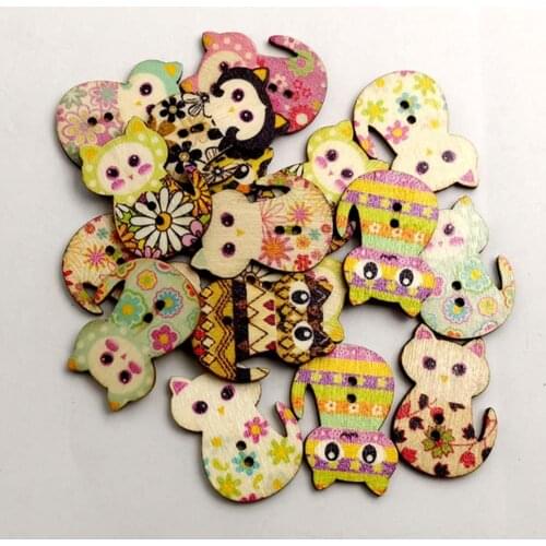 50Pcs Cat Shape 2 Holes Mixed Color Wooden Buttons Clothes Sewing Accessory Sewing Cat Shape Scrapbooking Decor DIY Craft